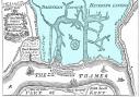 Perry’s plan c1715 showing the extent of the breach (blue indicates flooded area)