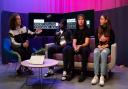 Barking and Dagenham College students are Demar Bellamy-Foster, Afridjan Bracaj and Jasmine Mustafa on the sofa being interviewed by Joshua Rodwell.