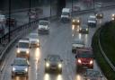 Traffic in the rain on the A406 in South Woodford.