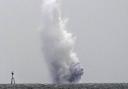 Royal Navy bomb disposal experts detonate an unexploded Second World War bomb in the Thames estuary off Shoeburyness in 2018