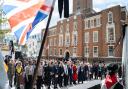 People gather outside Barking Town Hall for the civic service