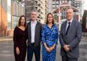 L-R Dora\'s daughter Tracy Goodman, son David Challingsworth, granddaughter Tiffany Goodman and Cllr Darren Rodwell with Challingsworth House in the background