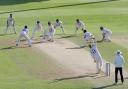 Essex fielders surround the Surrey batters