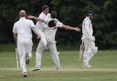 Goresbrook's Kane Messenger celebrates a wicket.