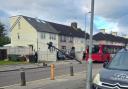 The telegraph pole could be seen leaning dangerously into Reede Road