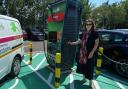 Cllr Jo Blackman charging up at the new Ley Street charging station