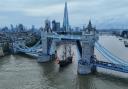 The replica of a 15th century Spanish galleon ship was seen sailing up the River Thames on its tour of the UK.