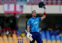 England captain Liam Livingstone celebrates his century (Ricardo Mazalan/AP)