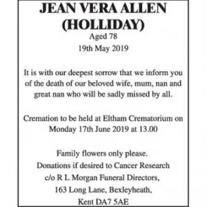 Jean Vera Allen (Holliday)