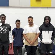 Students at Riverside School in Barking celebrating their results