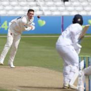 Dan Lawrence in bowling action for Essex against Kent