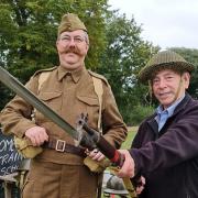 Stuart Wilby (left) with a new recruit for the Home Guard at Valence House Museum.