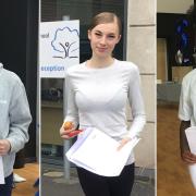 Goresbook School pupils Daniel Eaton, Ella Conway and Olaronke Bamiduro collecting their GCSE results.