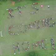 The children at Romford's St Edward’s Church of England Primary School creatively spell out their prediction ahead of Sunday's final.