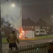 A phone mast alight in Becontree Avenue, Dagenham.