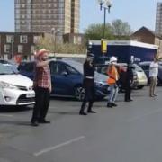 Managers from Morrisons in Becontree Heath dance to YMCA. Staff are planning an hour long dancethon. Picture: Victoria Eve