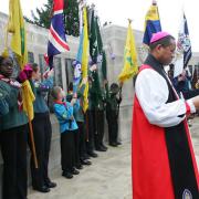 Remembrance Day at the war memorial, Barking Park, The Bishop of Barking Trevor Mwamba.