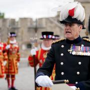 Tower of London governor Andrew Jackson addresses the public on Tower Hill during an accession proclamation ceremony