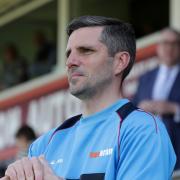 Ben Strevens looks on at Victoria Road in 2019 during his time as Eastleigh manager. He will lead Dagenham & Redbridge for the first time today.