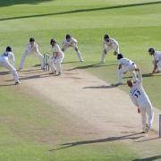 Essex fielders surround the Surrey batters