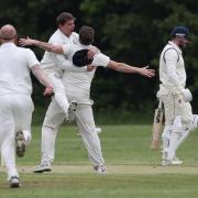 Goresbrook's Kane Messenger celebrates a wicket.