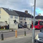 The telegraph pole could be seen leaning dangerously into Reede Road