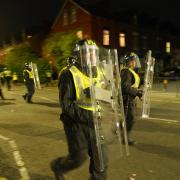 Police officers on the streets of Hartlepool following a violent protest