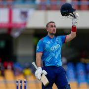 England captain Liam Livingstone celebrates his century (Ricardo Mazalan/AP)