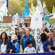 Chris Packham and Hugh Fearnley-Whittingstall joined thousands of protesters on the march in London (Ben Whitley/PA)