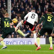 Fulham’s Harry Wilson scores their side’s first goal of the game during the Premier League match at Craven Cottage, London. Picture date: Monday November 4, 2024.