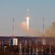 In this photo released by Roscosmos, a Soyuz rocket lifts off from a launch site in Vostochny, far eastern Russia, to carry satellites, including two built by Iran, into orbit on Tuesday (Ivan Timoshenko/Roscosmos/AP)