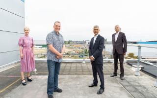 Council leader Darren Rodwell, London mayor Sadiq Khan, with deputy mayor Justine Simons and Unmesh Desai AM, City and East, at the site of the new Dagenham film studios