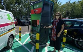 Cllr Jo Blackman charging up at the new Ley Street charging station