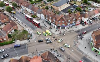 A motorbike could be seen overturned in the road after the crash