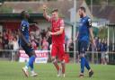 Charlie Ruff of Hornchurch scores the fourth goal for his team and celebrates during Hornchurch vs Walthamstow, Emirates FA Cup Football at Hornchurch Stadium on 18th September 2021