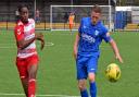 Barking striker Charlie Heatley on the ball against Ilford in the FA Cup