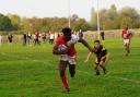 Nat Farrell runs in one of his five tries for Dagenham against Braintree