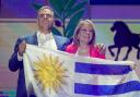 Yamandu Orsi, candidate for the Broad Front (Frente Amplio) and running mate Carolina Cosse celebrate after polls closed in the presidential run-off election in Montevideo (AP/Natacha Pisarenko)