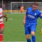 Barking striker Charlie Heatley on the ball against Ilford in the FA Cup